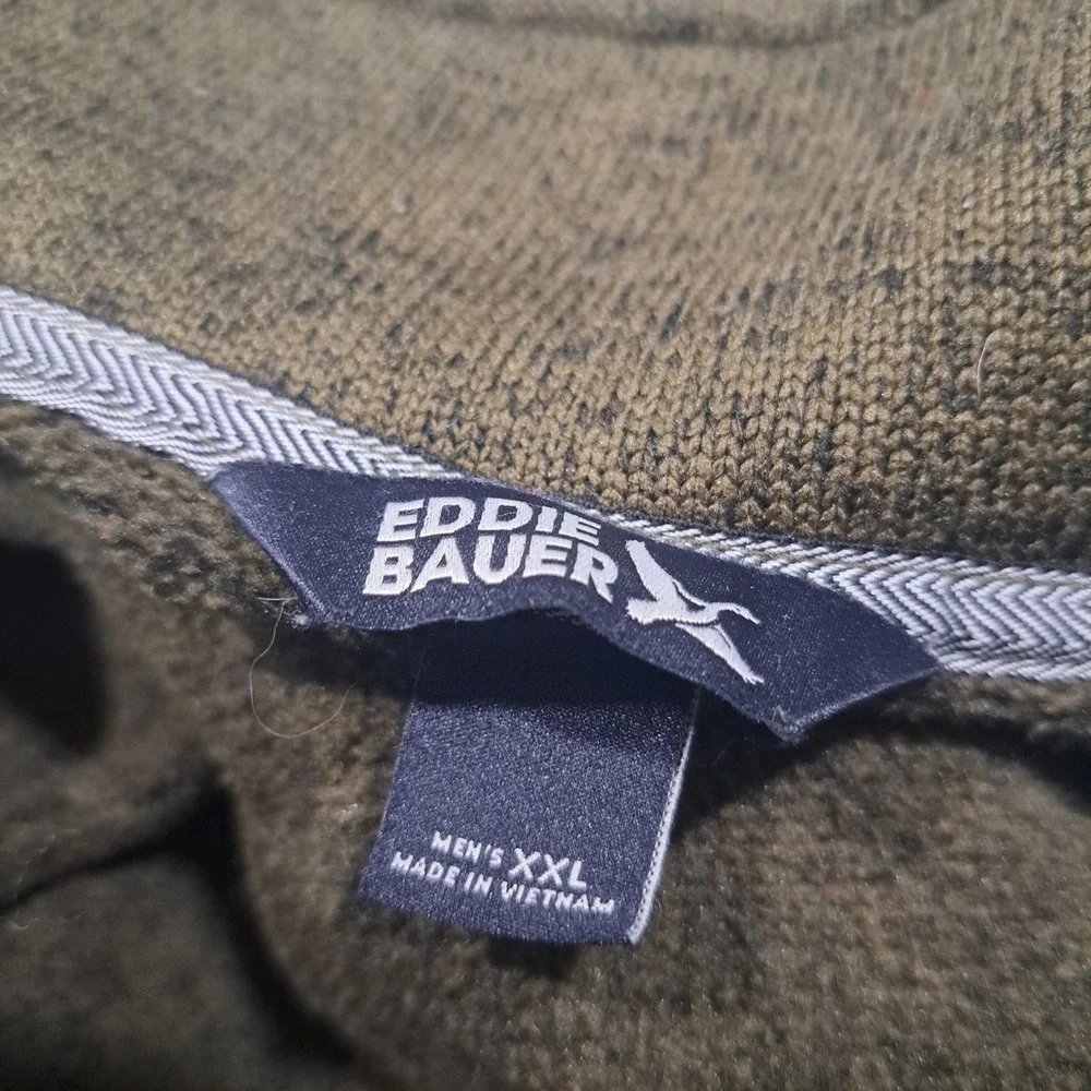 Eddie Bauer Mens XXL Olive Green Marl Quarter Zip Sweater Fleece Pullover Jacket